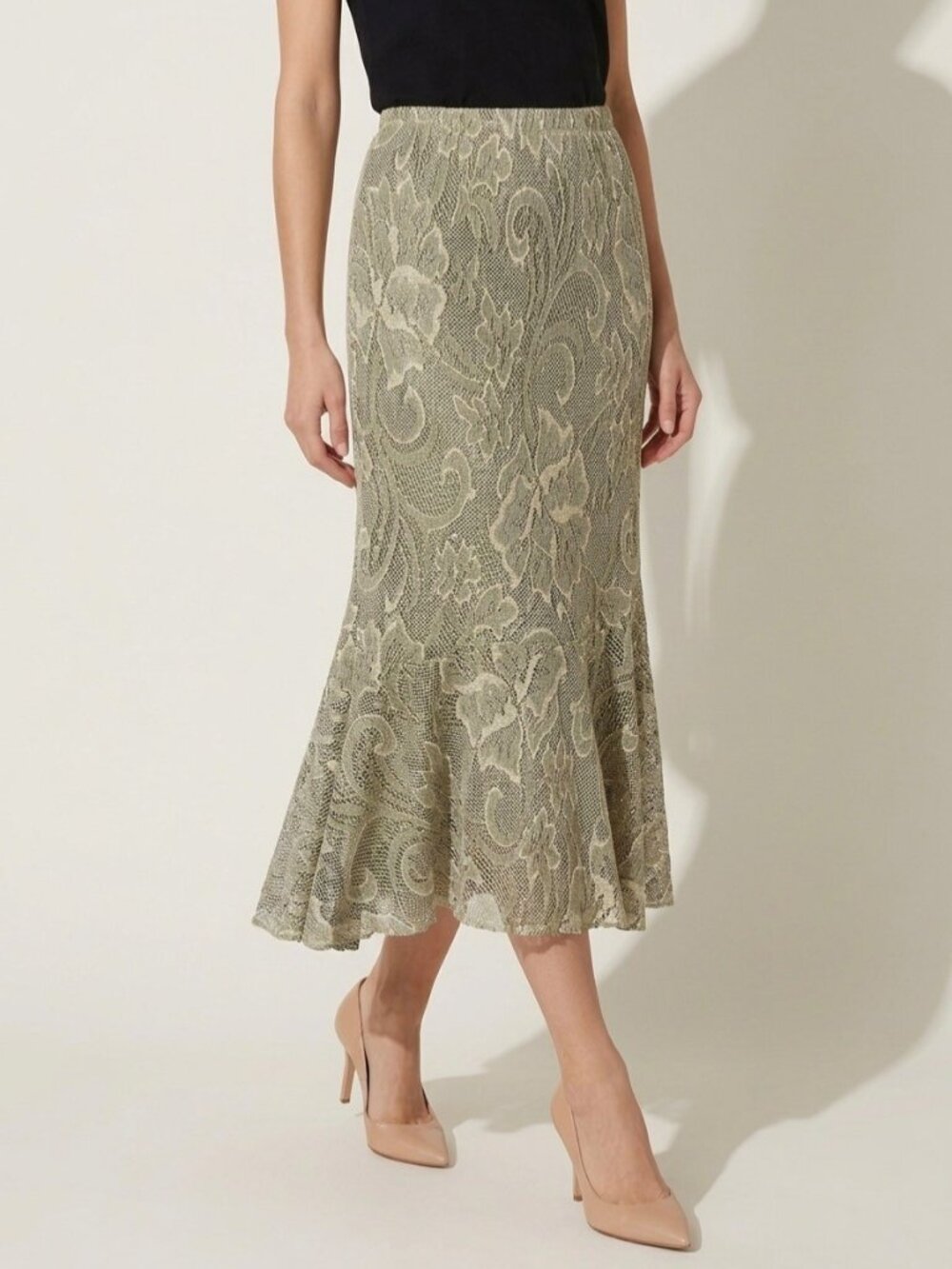 VTG NWT Spencer Alexis Shimmer Lace Midi Trumpet Skirt S | Grunge Fairycore Boho